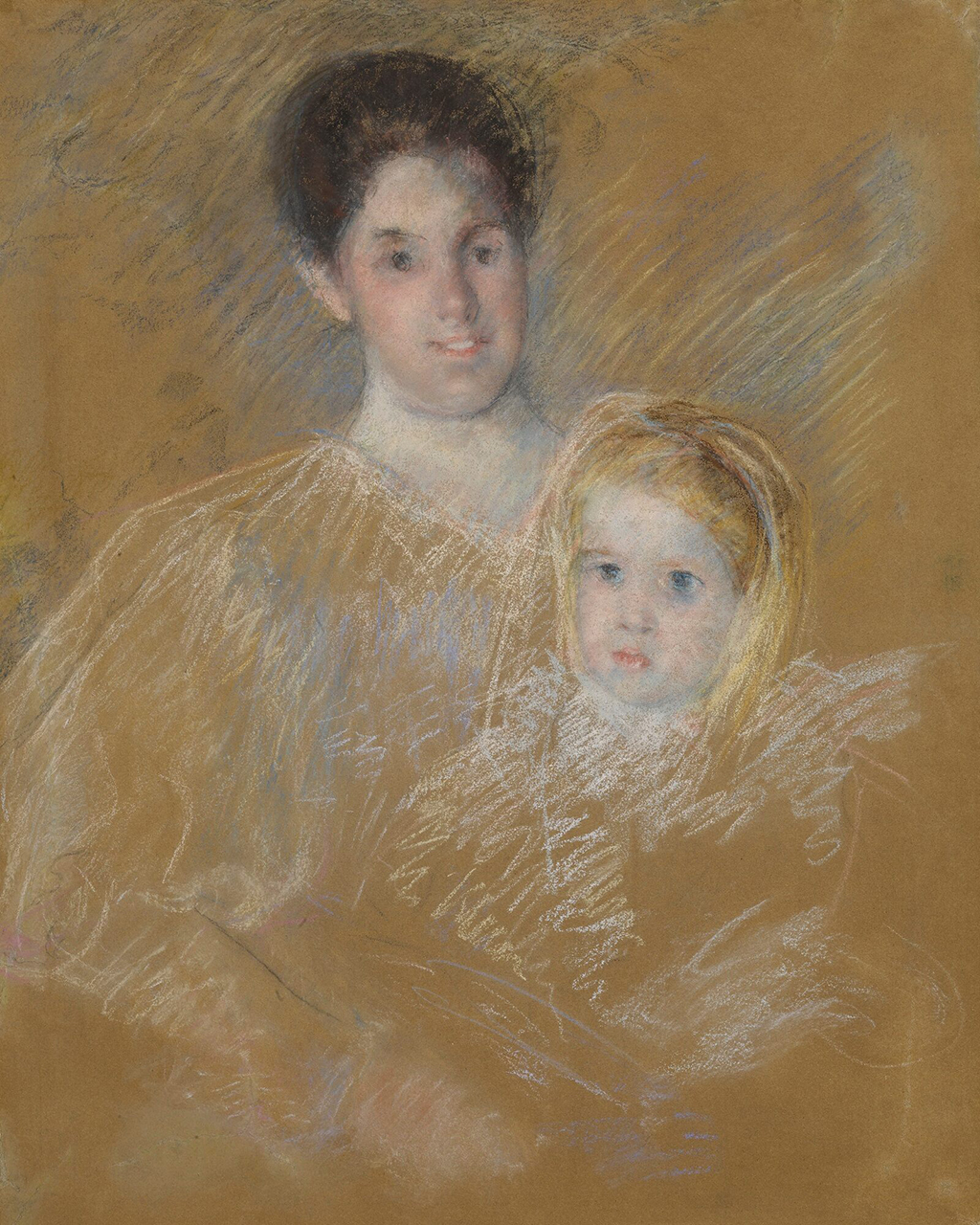 Smiling Mother with Sober Faced Child in Detail Mary Cassatt